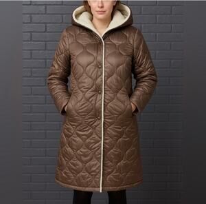 NWT Gran Oriente Brown Faux Fur Lined Hooded Jacket Women’s Small Snap Front
